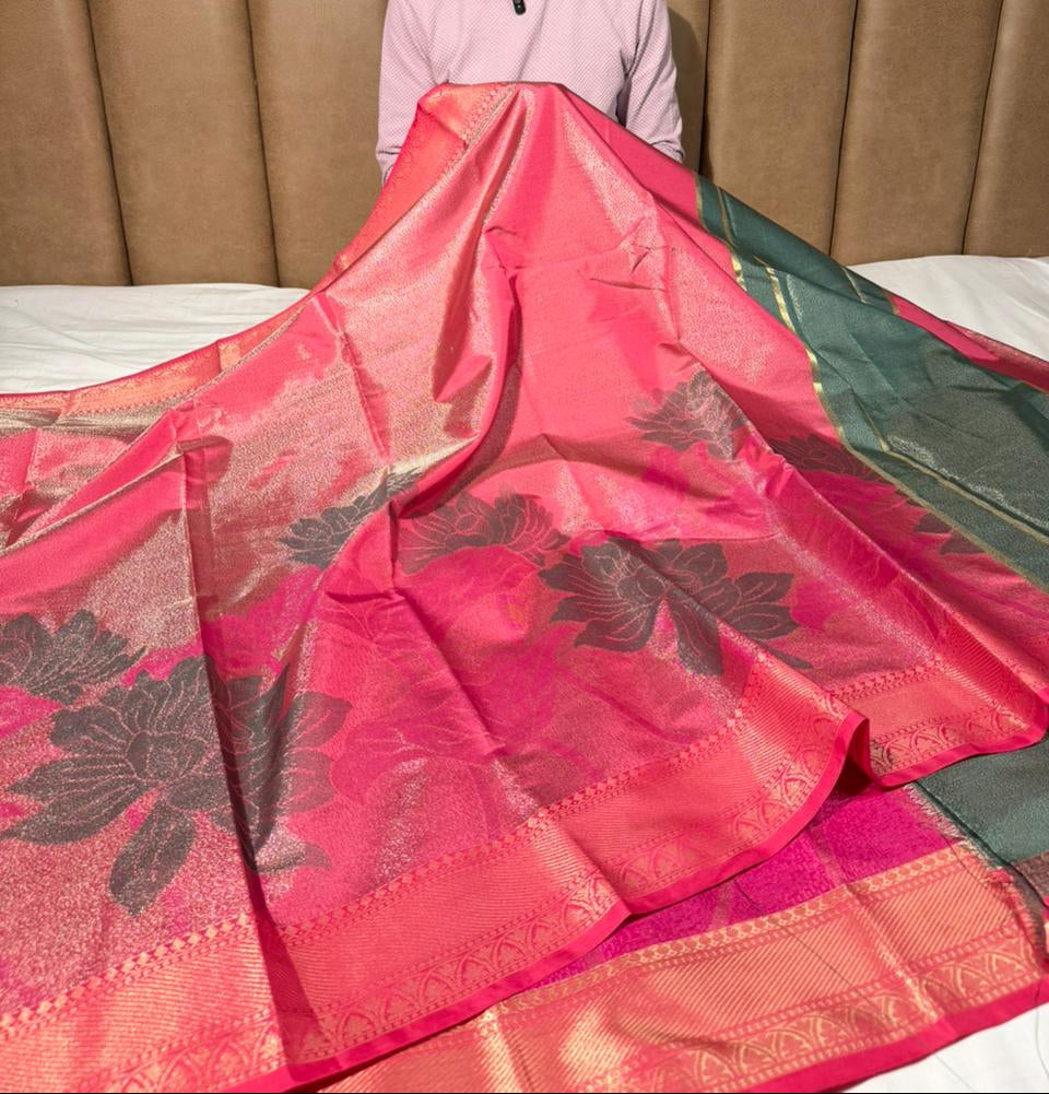 Most Premium Banarasi Tissue With Grand Floral Weave