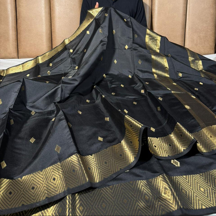 Jet black softsilk traditional Banarasi saree