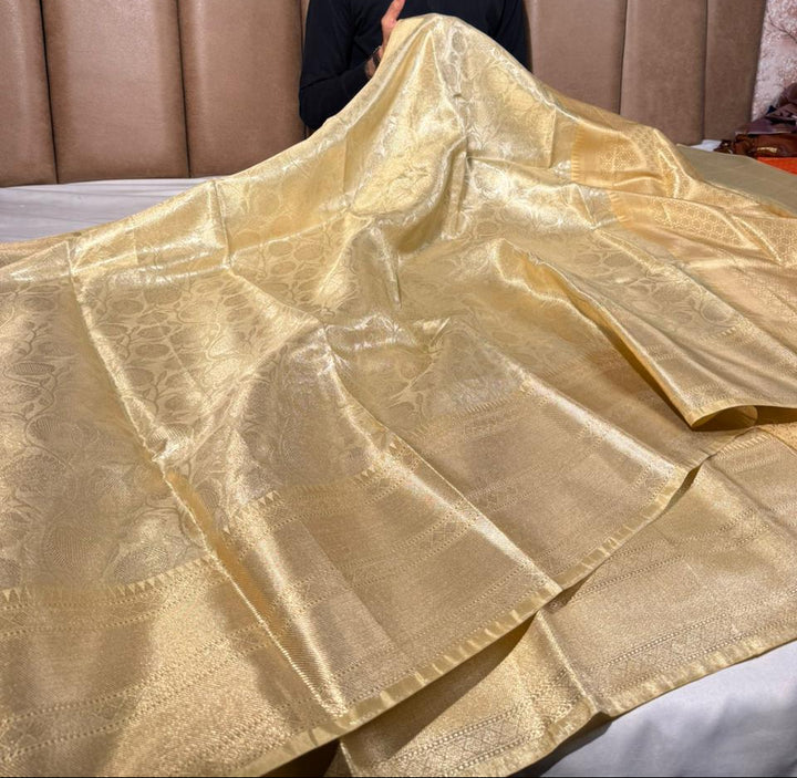 Ivory gold embossed kanjivaram tissue saree