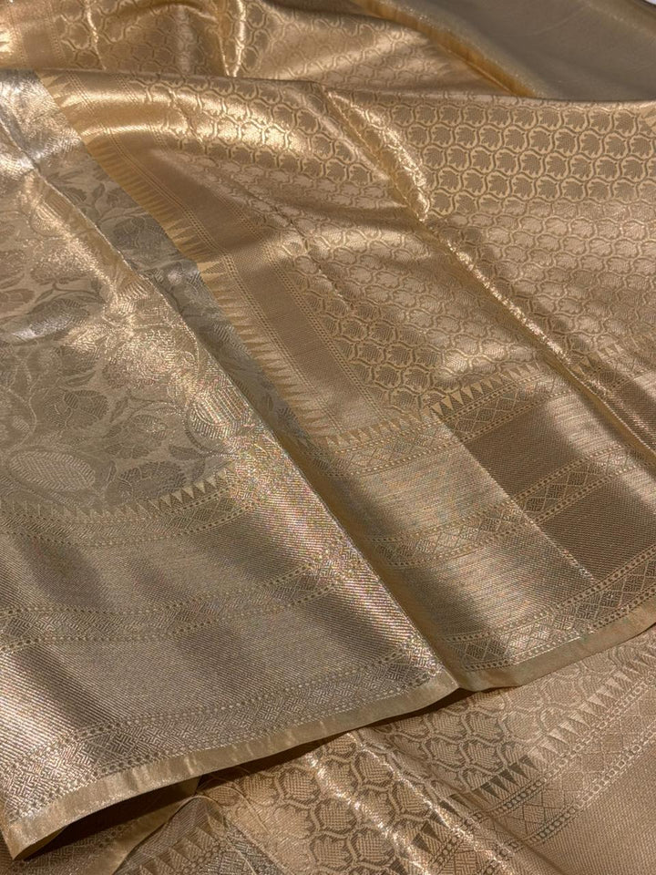 Ivory gold embossed kanjivaram tissue saree