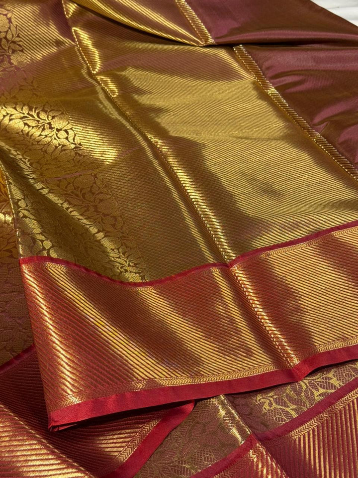 Coffee shade embossed kanjivaram tissue saree