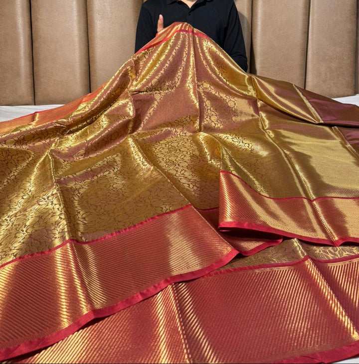 Coffee shade embossed kanjivaram tissue saree