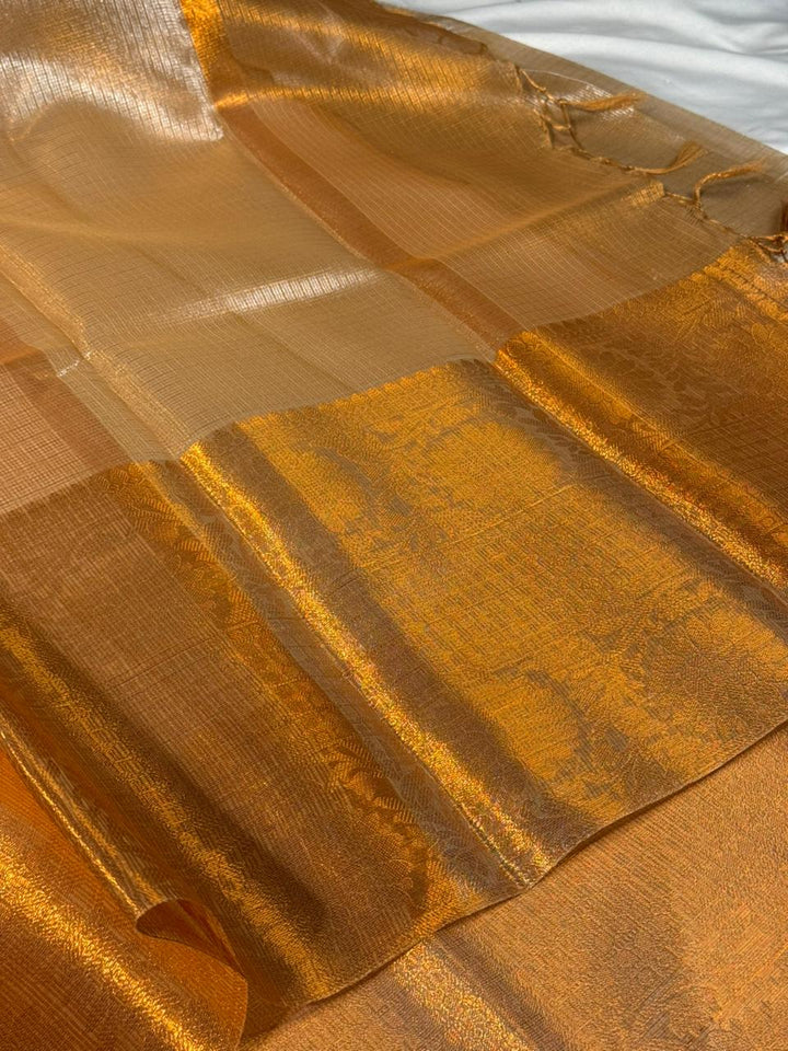 Copper shade Kota tissue silk Banarasi saree