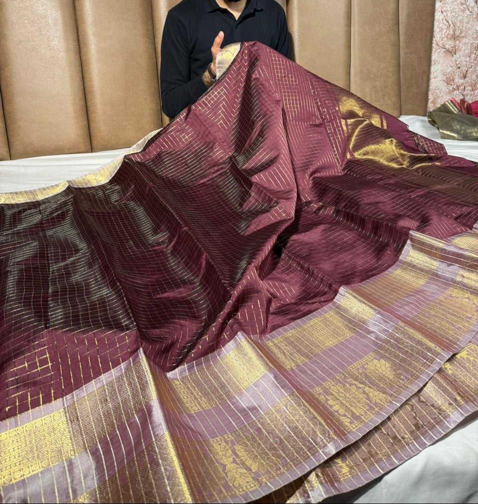 Wine - peach softsilk Banarasi saree