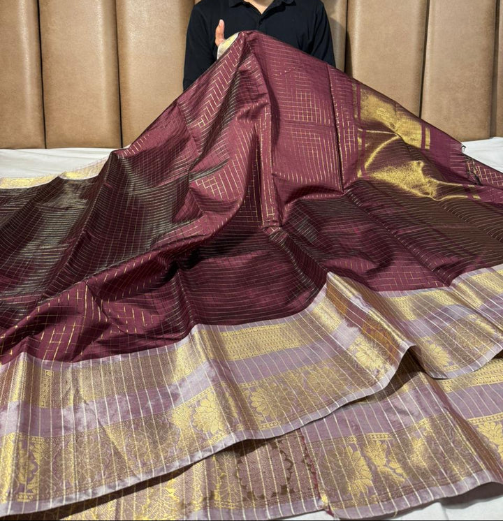 Wine - peach softsilk Banarasi saree