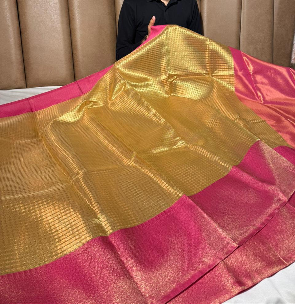 Golden Rani brocade tissue Banarasi saree