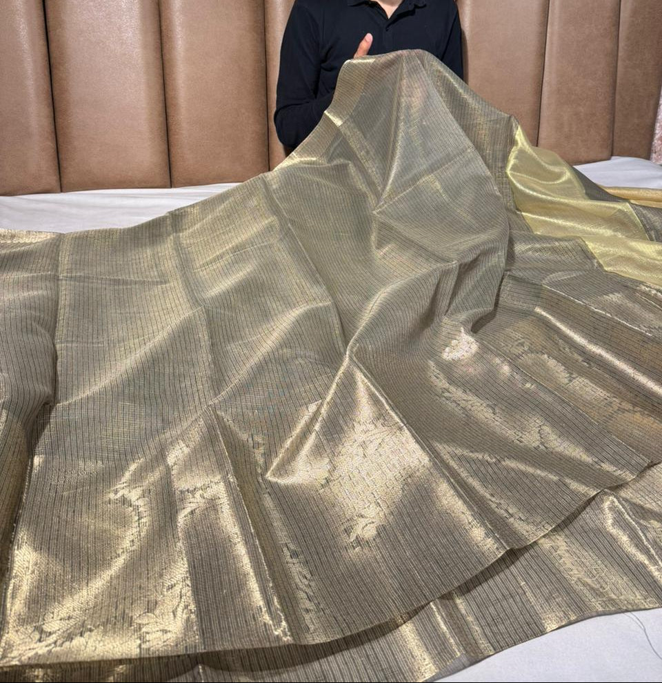 Ash grey Kota checks weave Banarasi saree