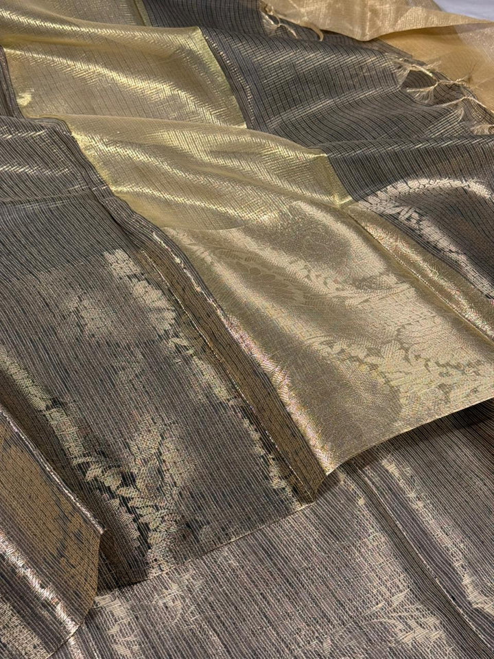 Ash grey Kota checks weave Banarasi saree