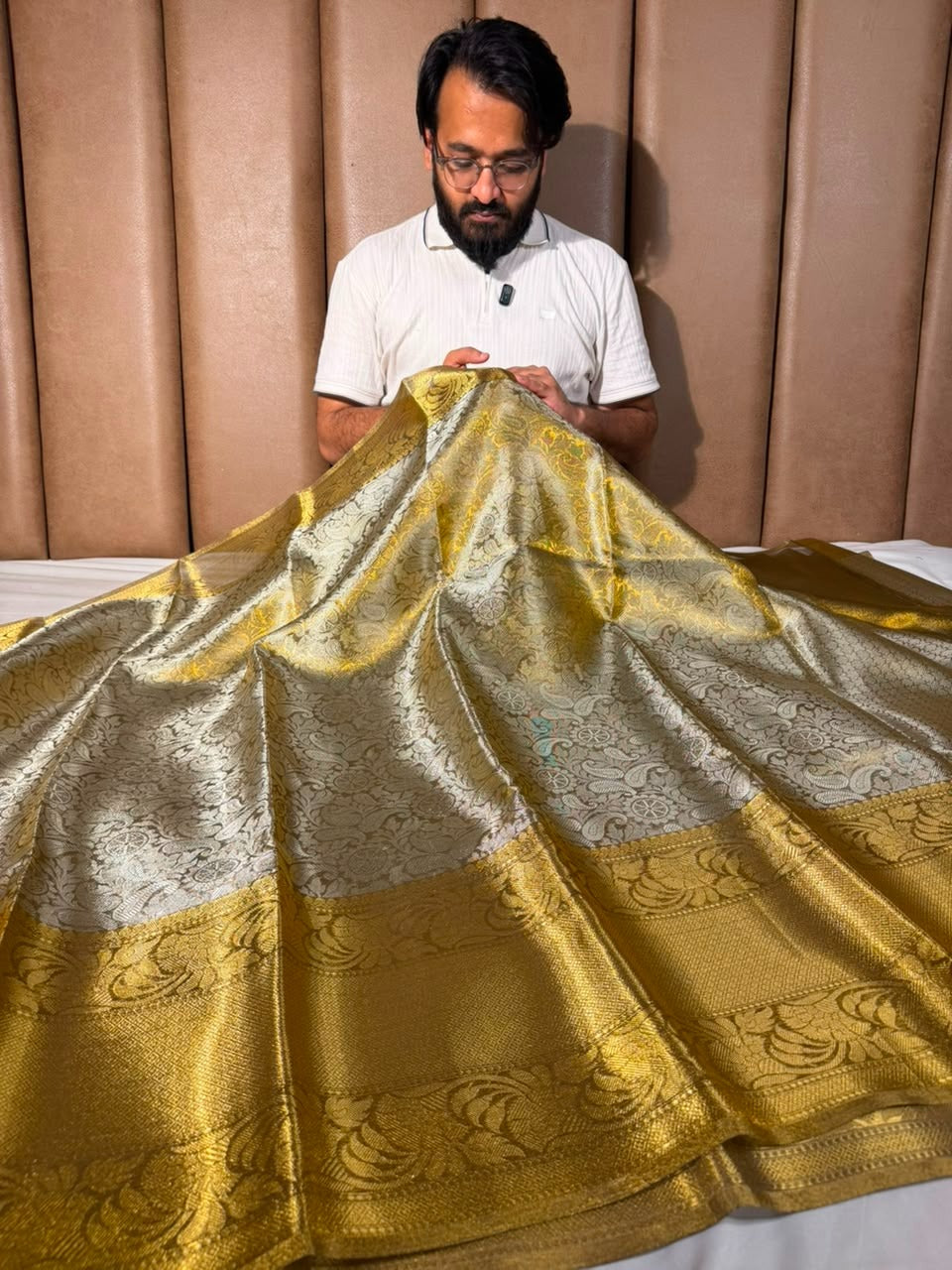 Copper Gold Embossed Kanjivaram Tissue Saree