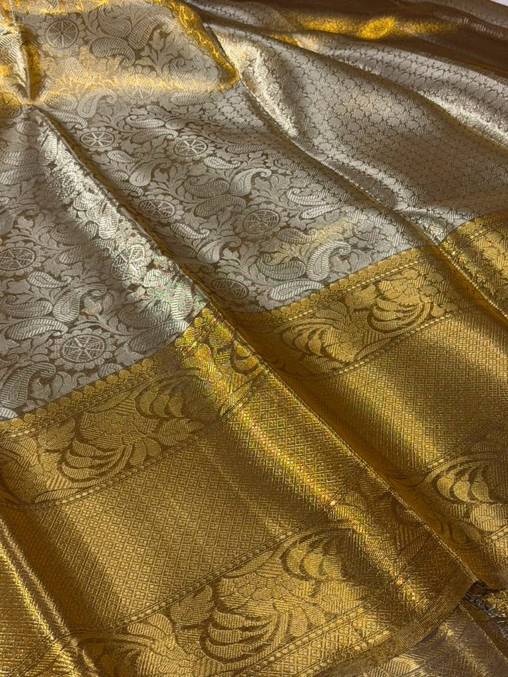 Copper Gold Embossed Kanjivaram Tissue Saree