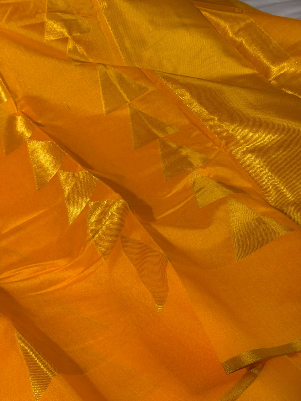 Bright Yellow Temple Design Cotton Banarasi Saree