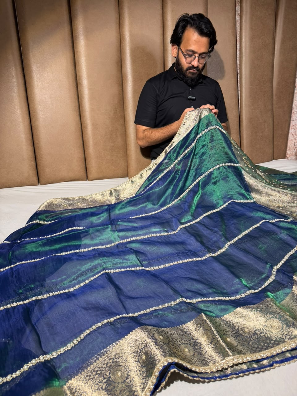 Dhoop Chaon Peacock Pure Tissue Handwork Saree