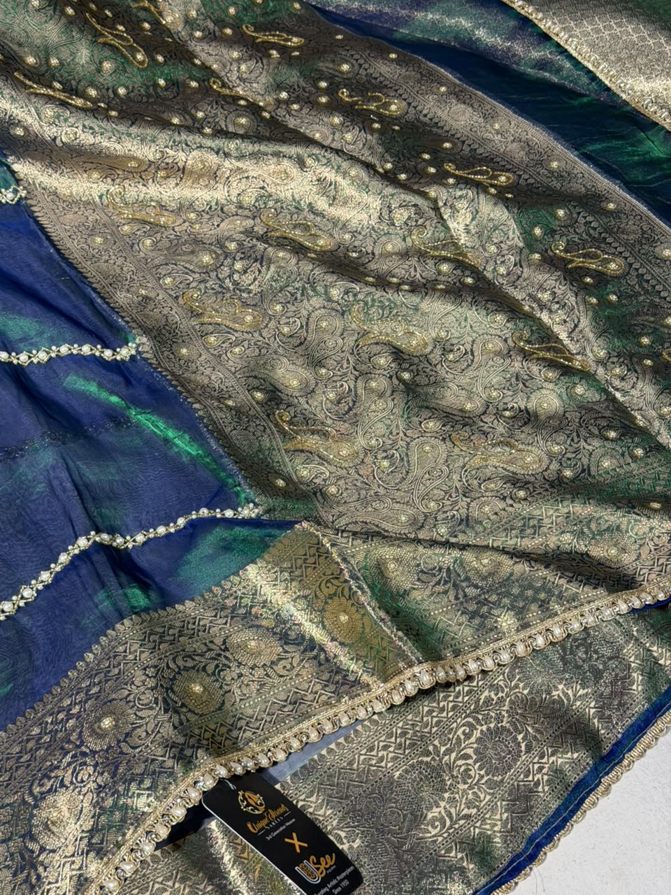 Dhoop Chaon Peacock Pure Tissue Handwork Saree