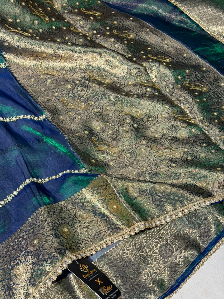 Dhoop Chaon Peacock Pure Tissue Handwork Saree