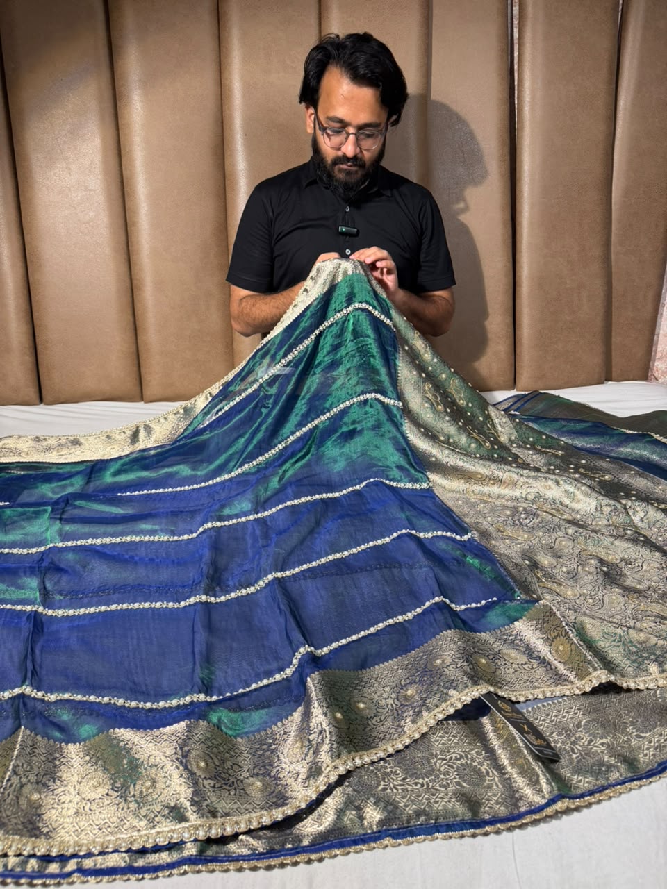 Dhoop Chaon Peacock Pure Tissue Handwork Saree