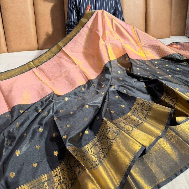 Mauve Black Soft Banarasi Silk Saree
