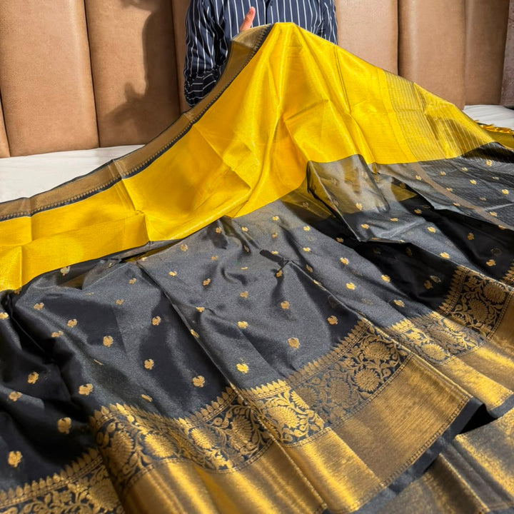 Gold Black Mauve Black Soft Banarasi Silk Saree