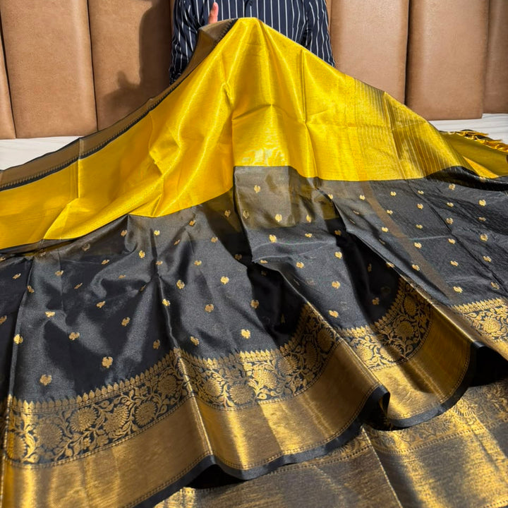 Gold Black Mauve Black Soft Banarasi Silk Saree