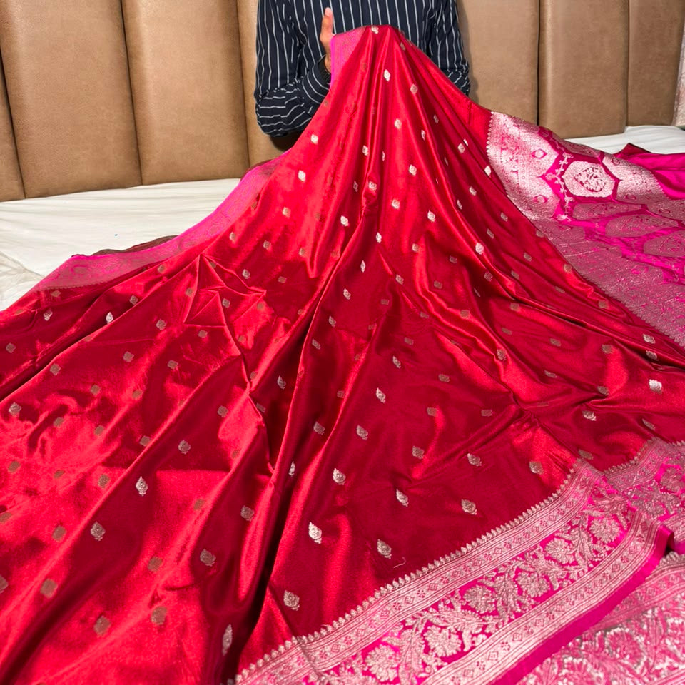 Maroon Pink Traditional Buti Mashru Katan Saree
