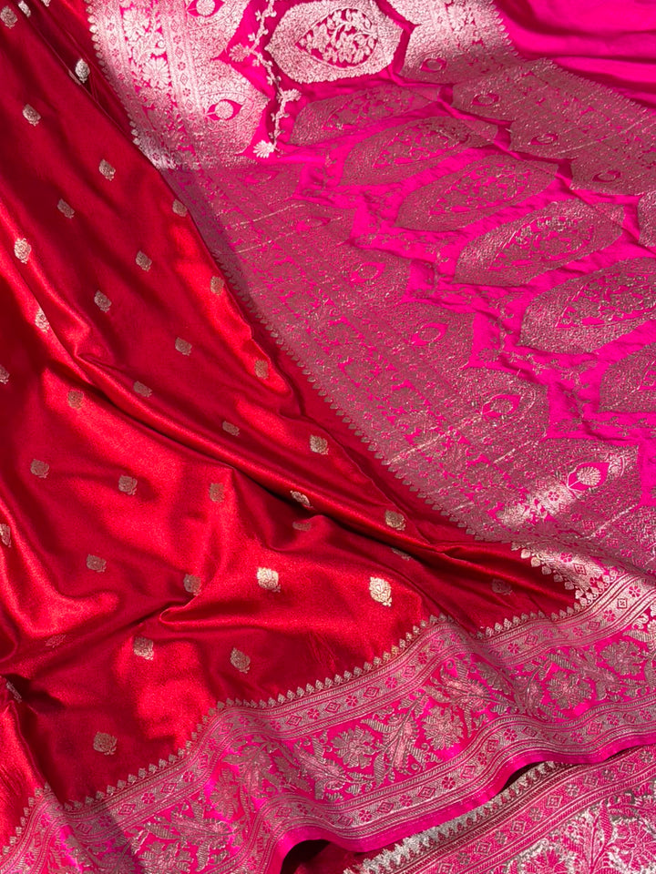 Maroon Pink Traditional Buti Mashru Katan Saree