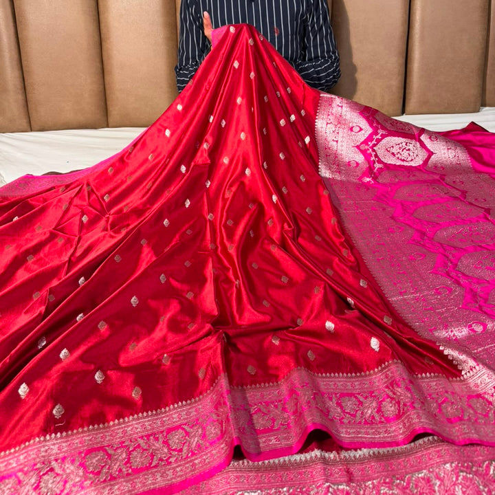 Maroon Pink Traditional Buti Mashru Katan Saree