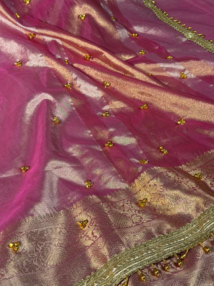 Barbie Pink Tissue Silk Viral Ghungroo Saree