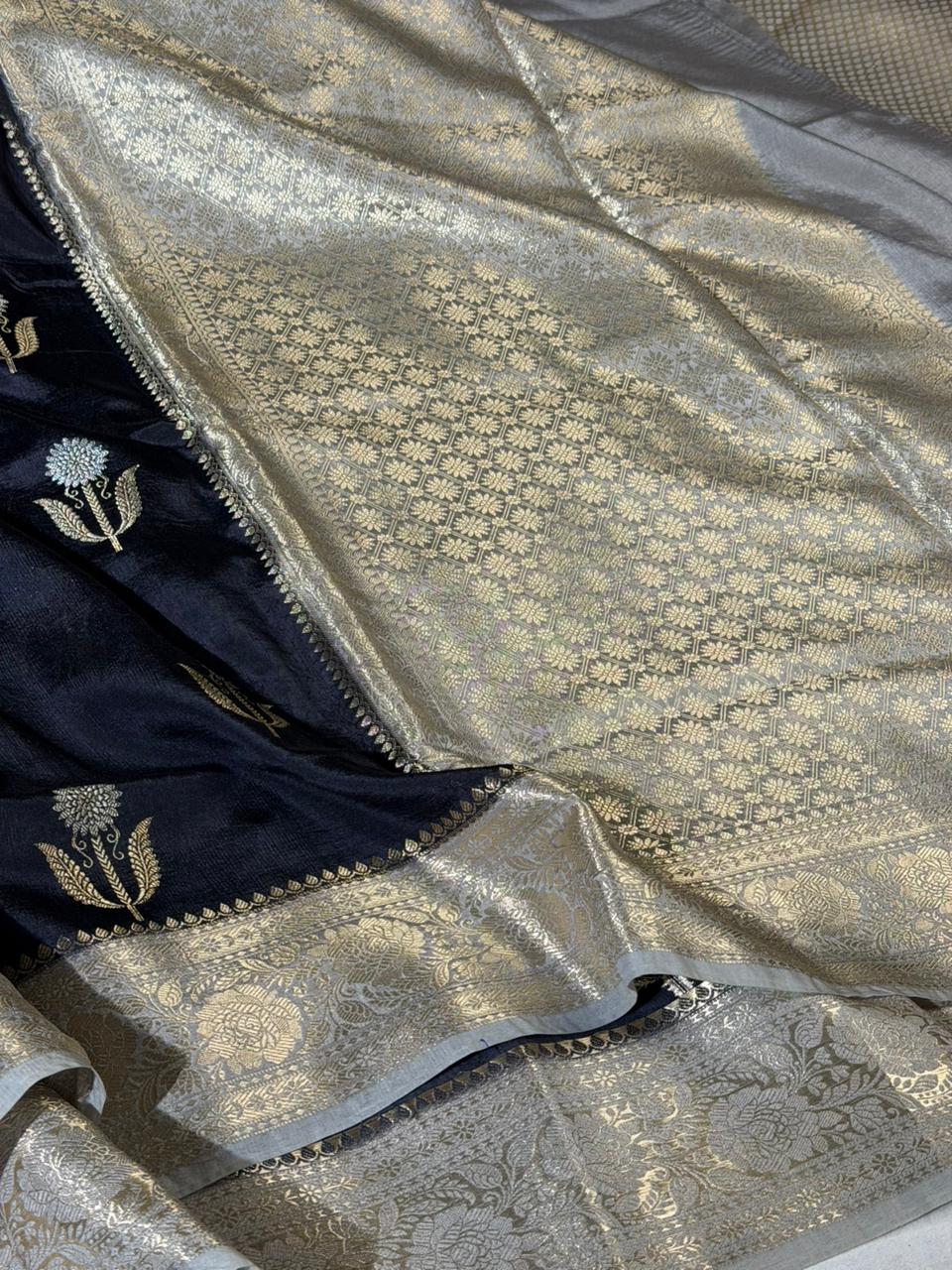Jet Black Shade Soft Georgette Banarasi Saree