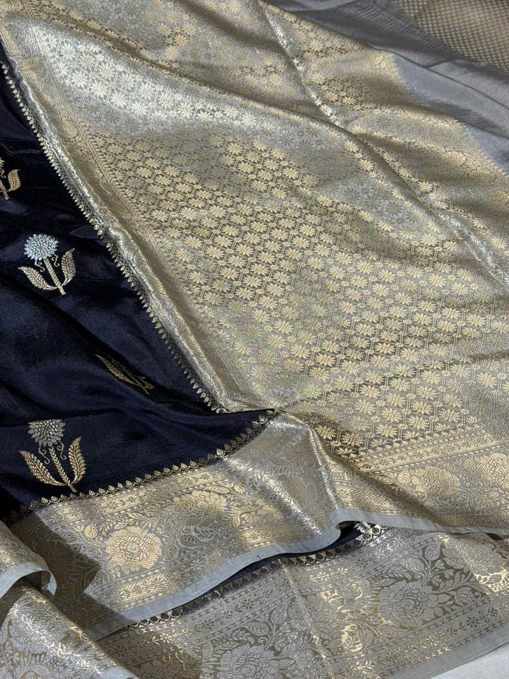 Jet Black Shade Soft Georgette Banarasi Saree