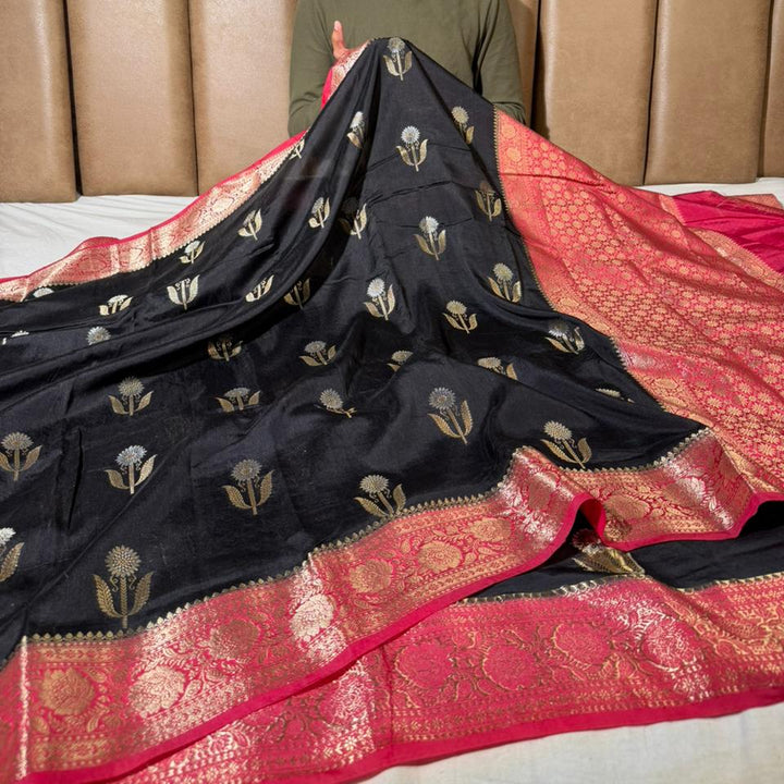Black - Rani Shade Soft Georgette Banarasi Saree