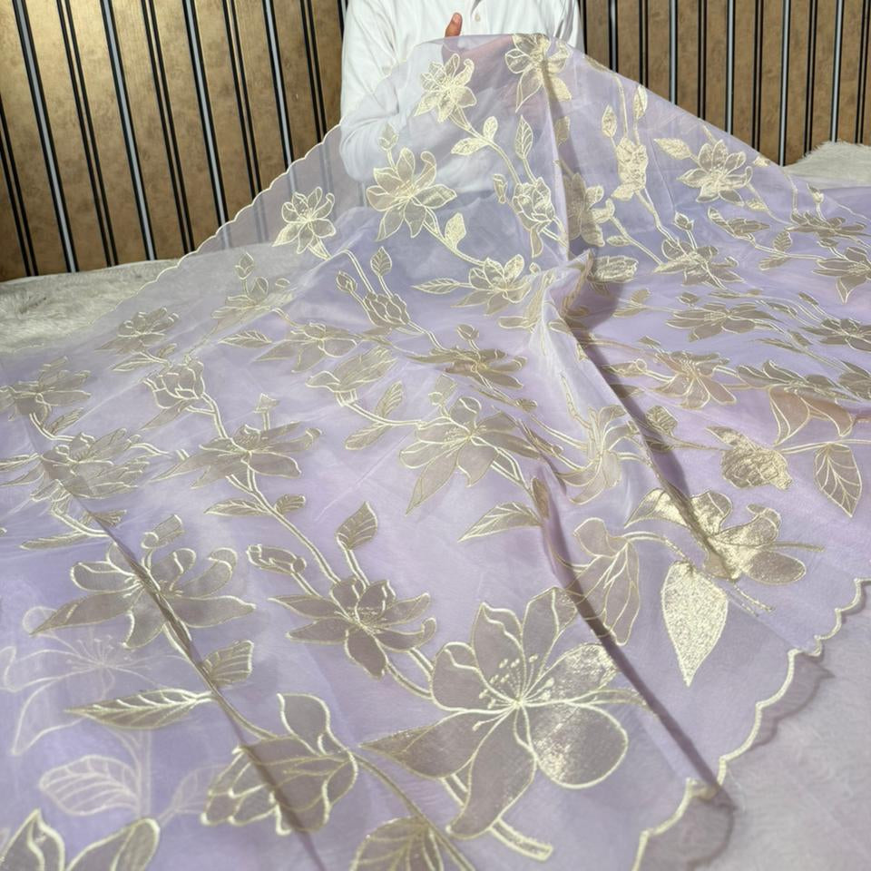 Lavender Kota Banarasi Applique Work Saree