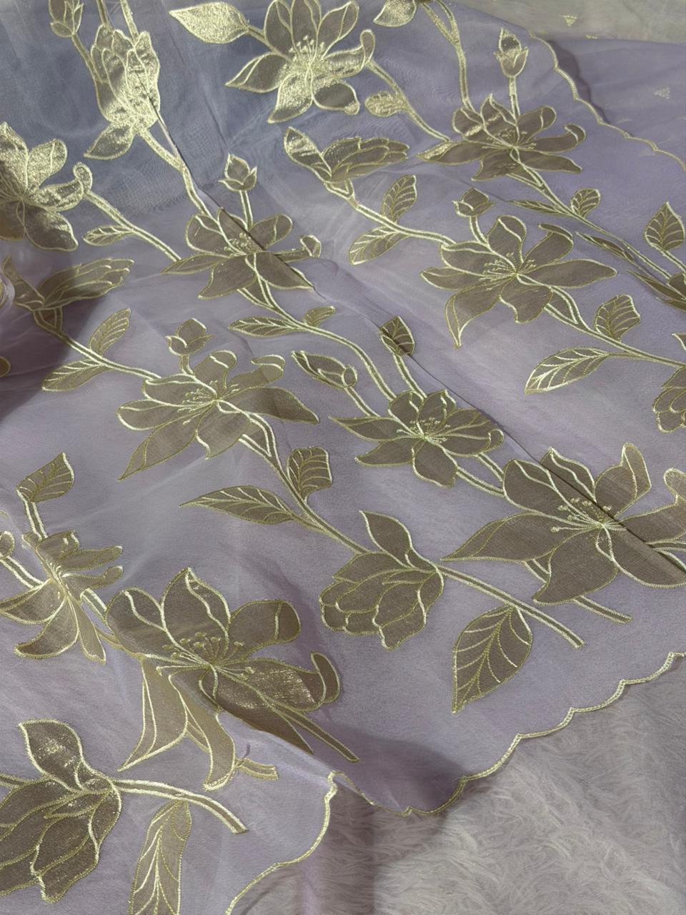 Lavender Kota Banarasi Applique Work Saree