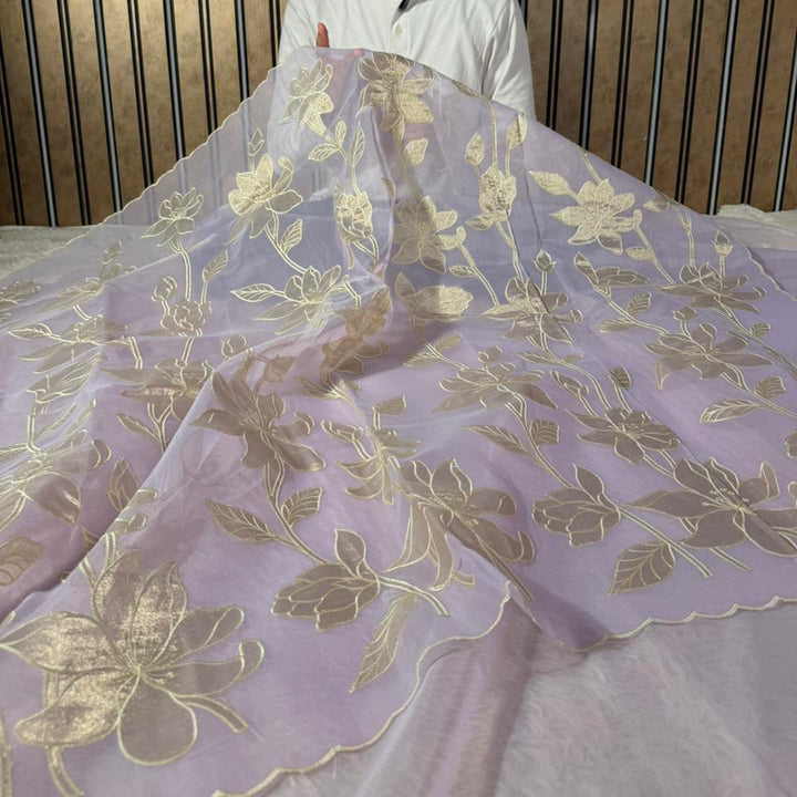 Lavender Kota Banarasi Applique Work Saree