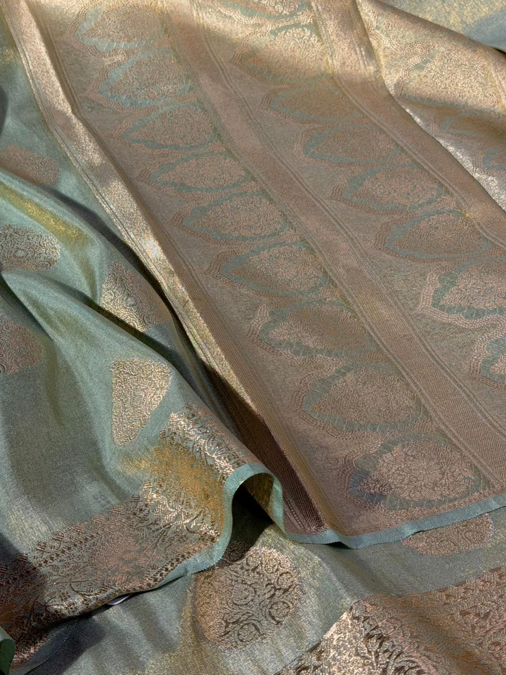 Sea Green Breathable Katan Tissue Banarasi Saree