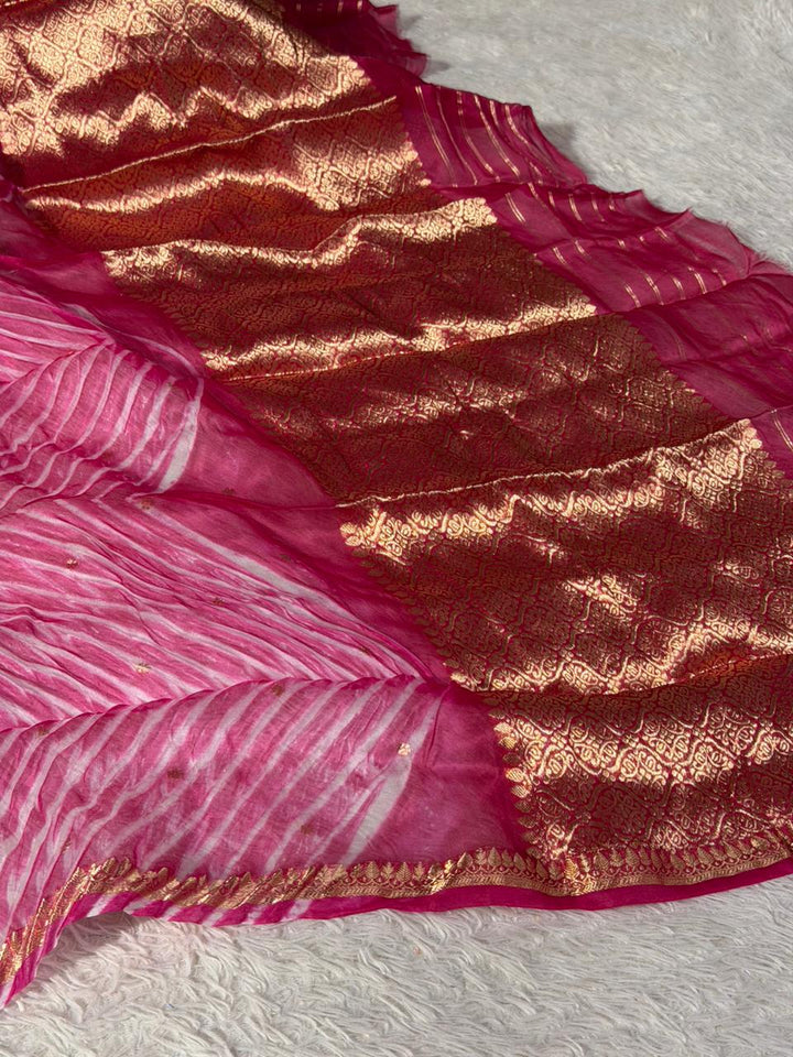 Arashi pink Khaddi Georgette Appliqué Work Saree
