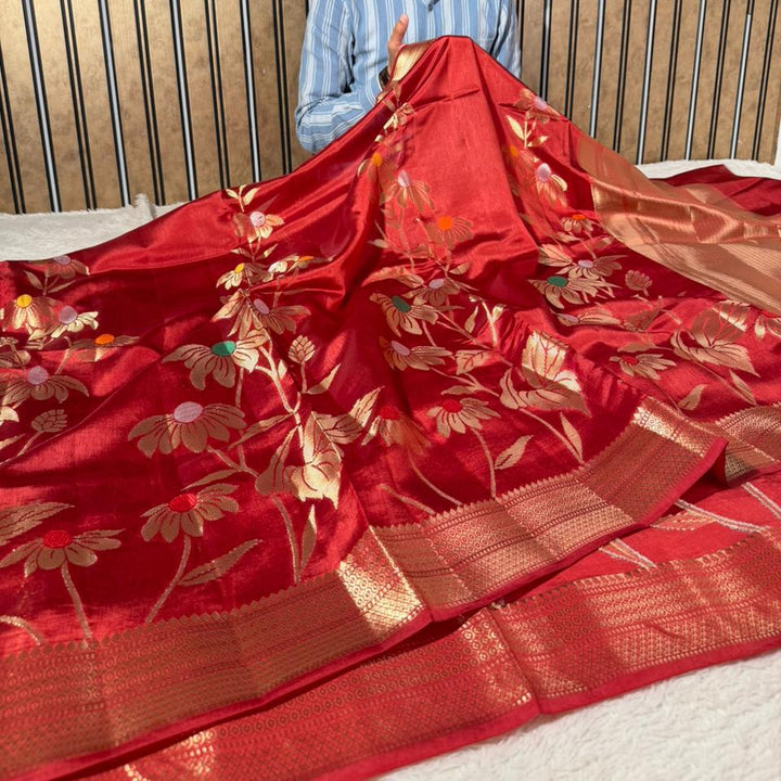 Light Maroon Contemporary Pure Mango  Silk Banarasi Saree