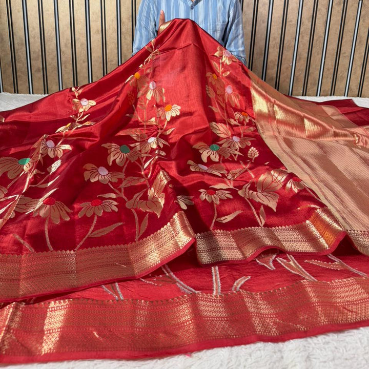 Light Maroon Contemporary Pure Mango  Silk Banarasi Saree