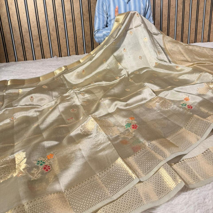 Light Beige Heritage Grand pure Mango Silk Banarasi Saree