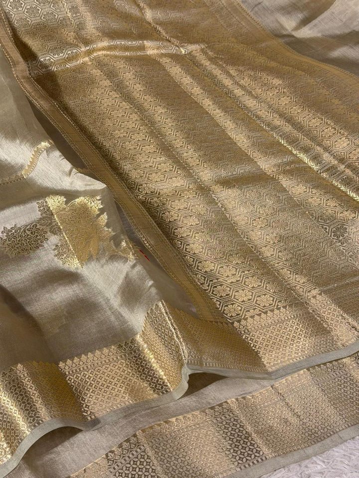 Light Beige Heritage Grand pure Mango Silk Banarasi Saree