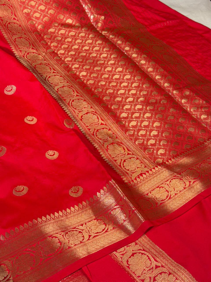 Bright Red Chand Tara Buti Softsilk Banarasi Saree