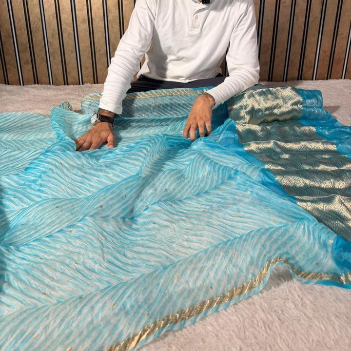Arashi Firozi Pure Kora Silk Handloom Saree