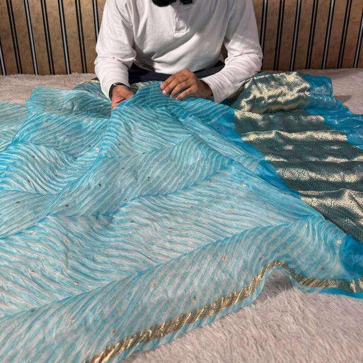 Arashi Firozi Pure Kora Silk Handloom Saree