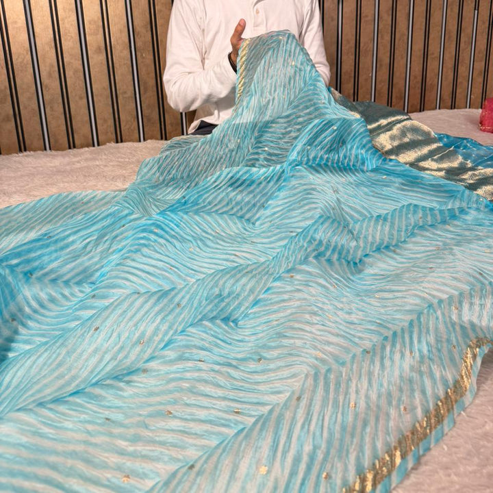 Arashi Firozi Pure Kora Silk Handloom Saree