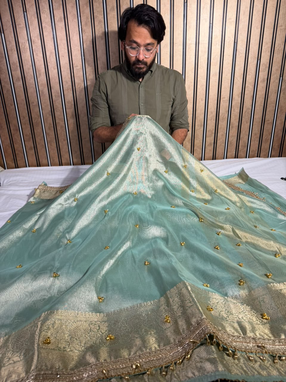 Sea Green Kora Tissue Viral Ghungroo Work Saree