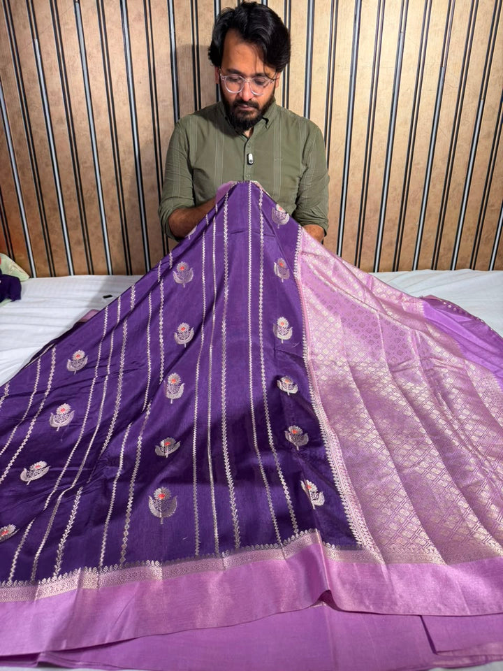 Purple Lavender Comfortable Chinia Silk Banarasi Saree