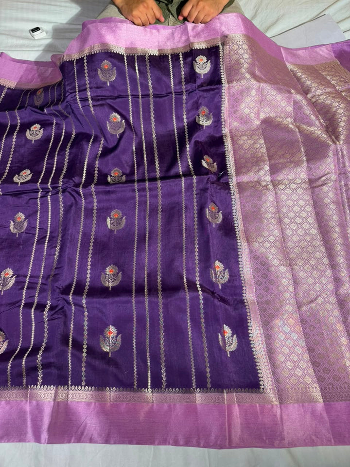 Purple Lavender Comfortable Chinia Silk Banarasi Saree