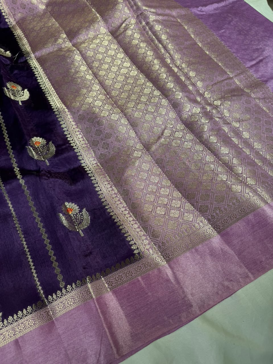Purple Lavender Comfortable Chinia Silk Banarasi Saree