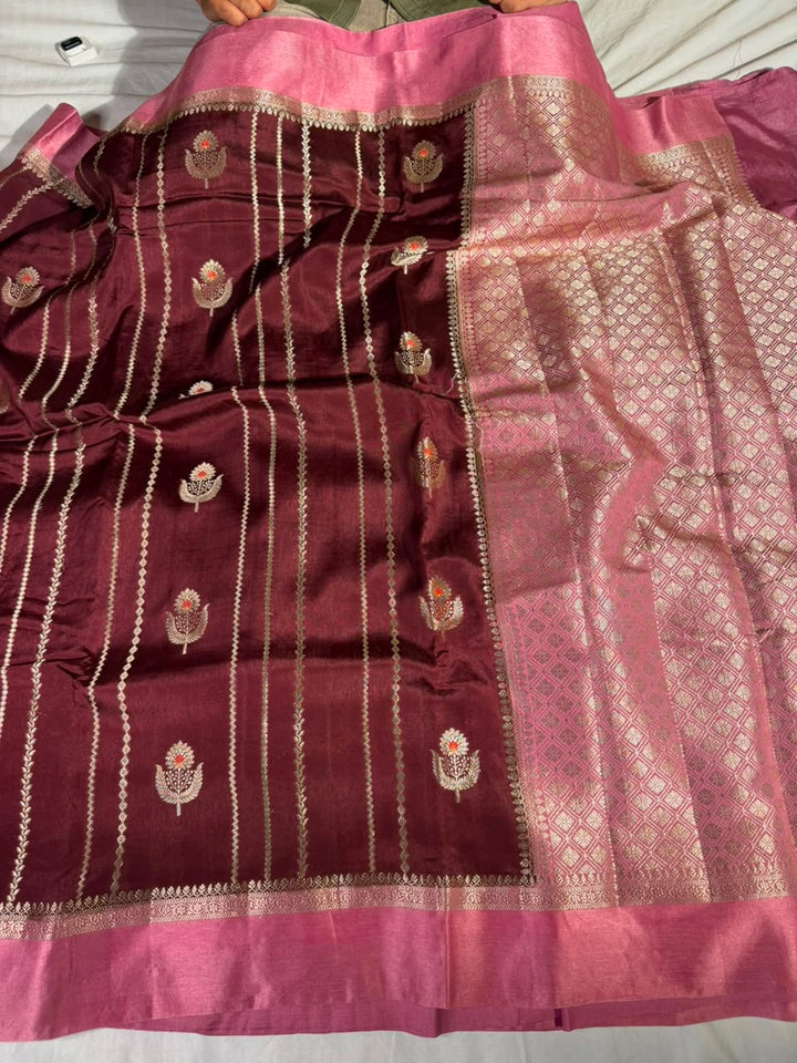 Wine Mauve Comfortable Chinia Silk Banarasi Saree
