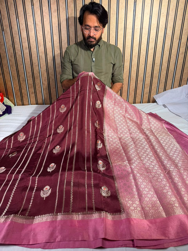 Wine Mauve Comfortable Chinia Silk Banarasi Saree