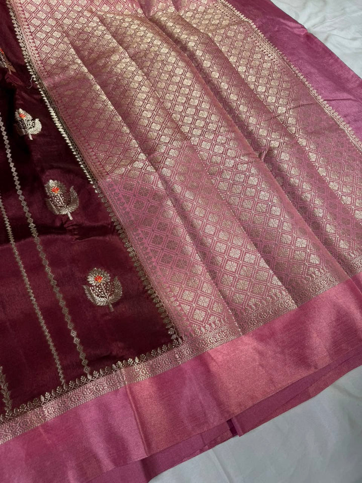 Wine Mauve Comfortable Chinia Silk Banarasi Saree