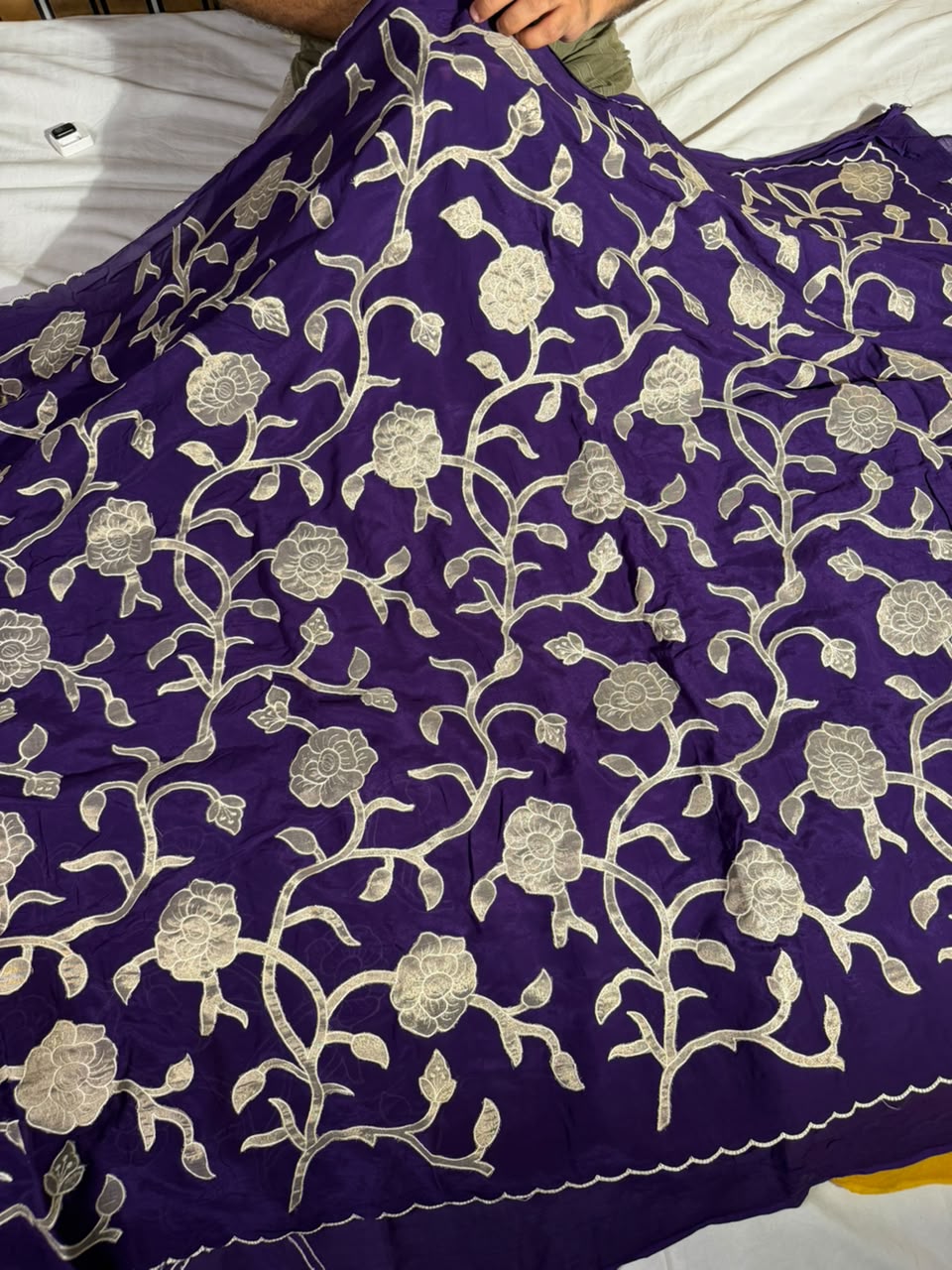 Bright Purple Khaddi Georgette Appliqué Work Saree